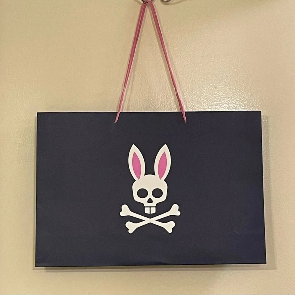 PSYCHO BUNNY Reusable Shopping Gift Bag with Wrapping Paper and Stickers